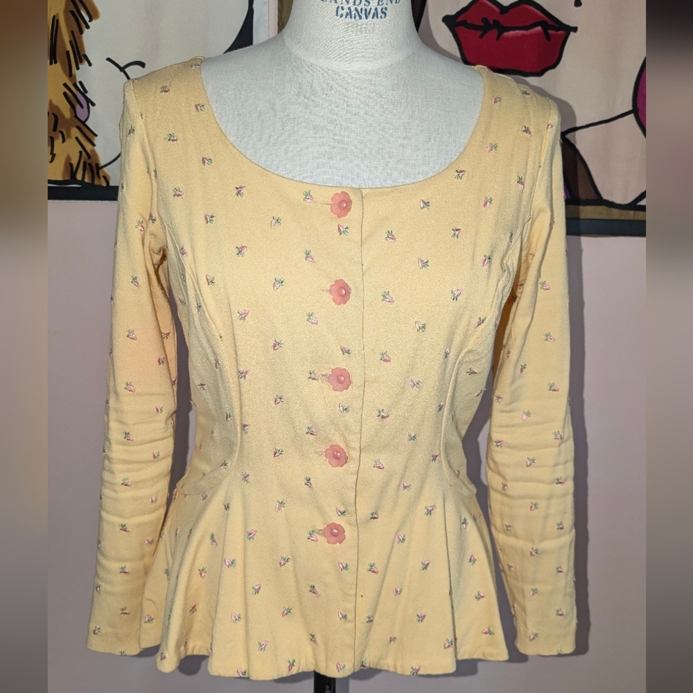 Betsey Johnson Yellow Floral Blouse